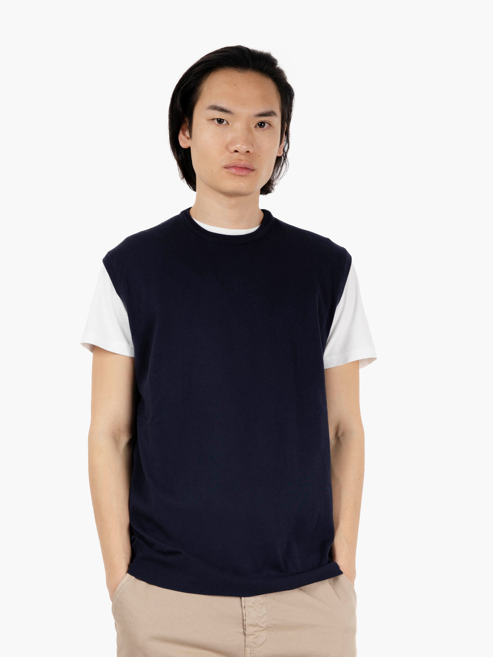 Gilet girocollo in cotone navy