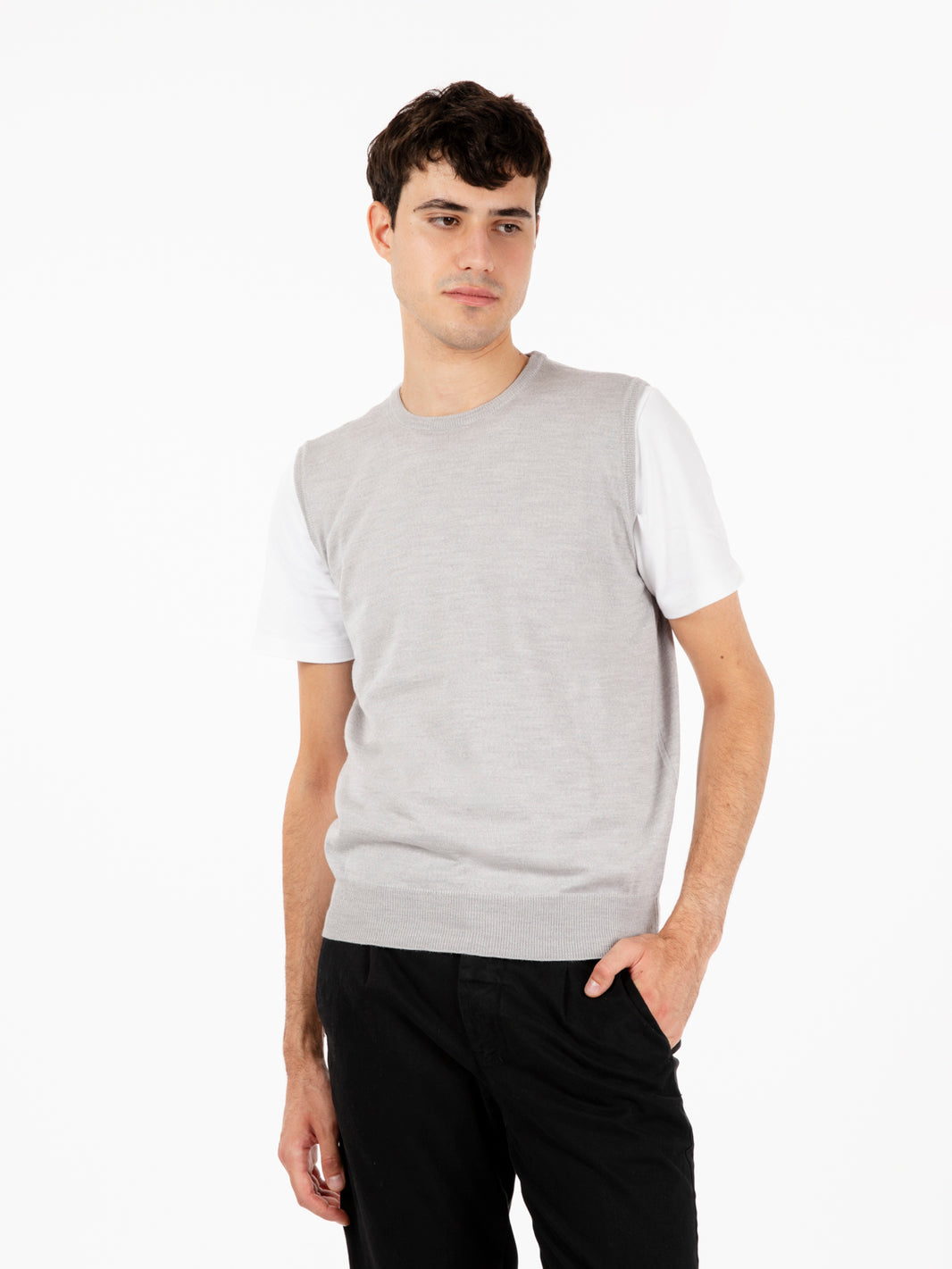 Gilet girocollo in lana grigio