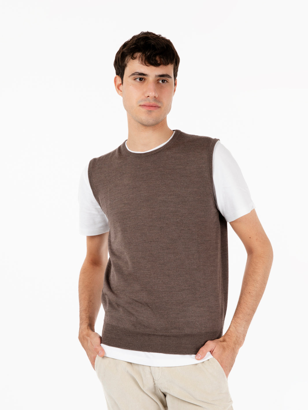 Gilet girocollo in lana marrone