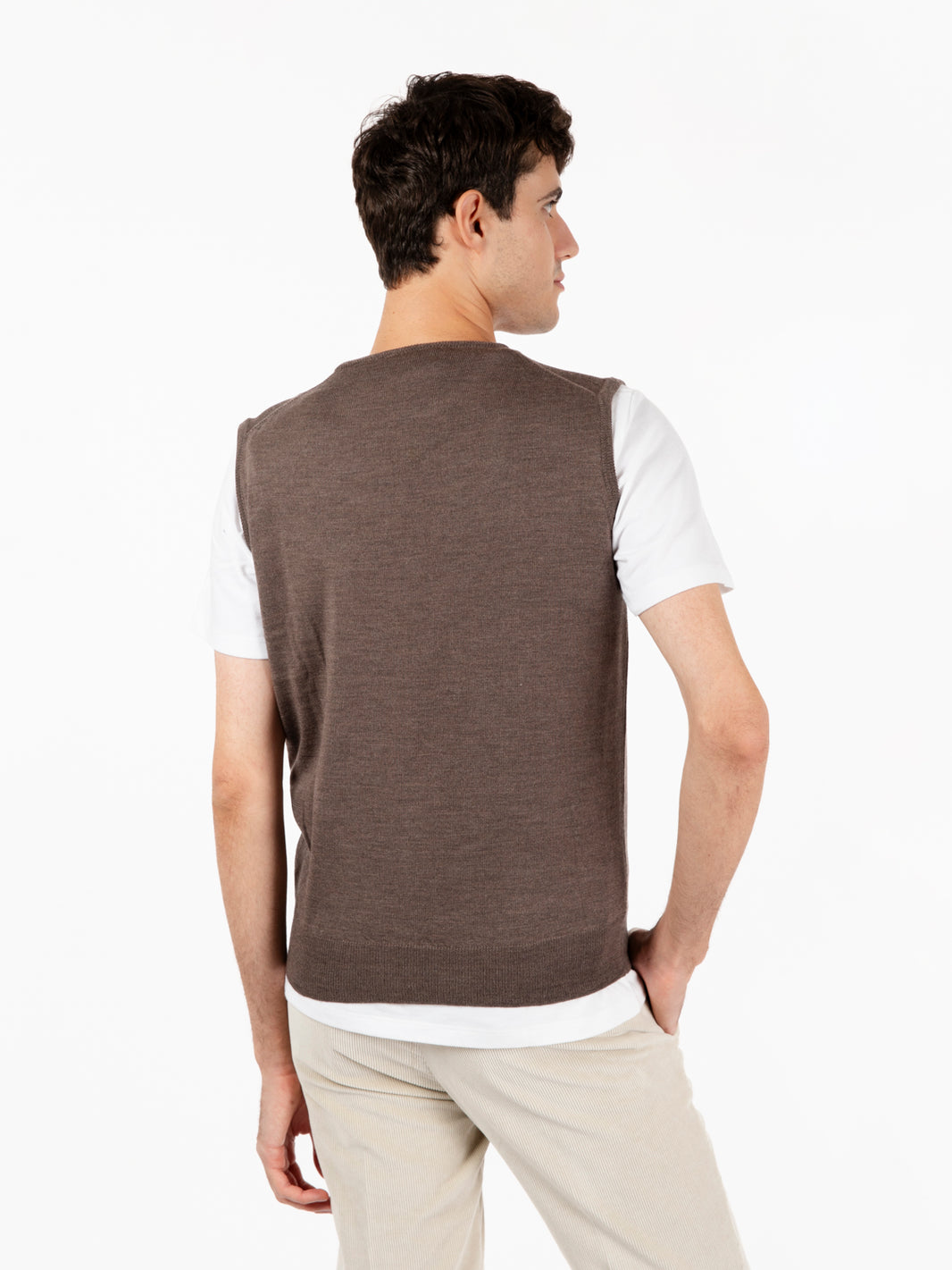 Gilet girocollo in lana marrone