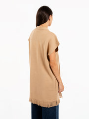 STIMM - Gilet in maglia con frange cammello