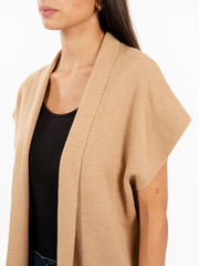 STIMM - Gilet in maglia con frange cammello