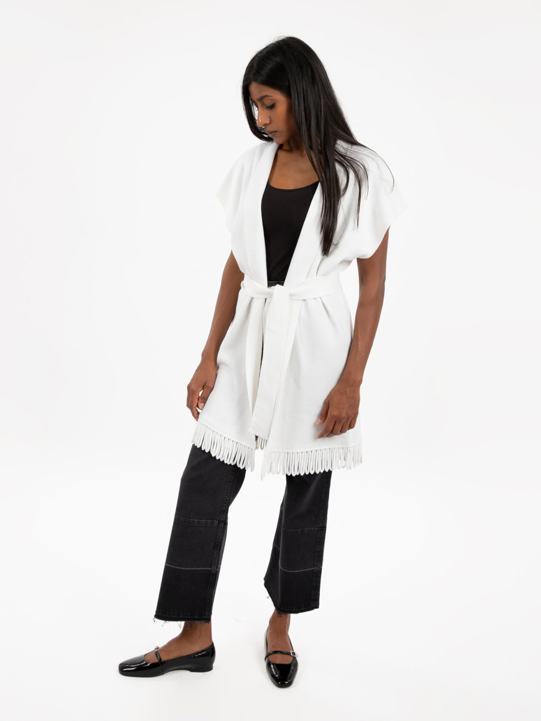 Milk fringe knitted vest
