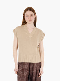 Beige V-Neck Knit Vest