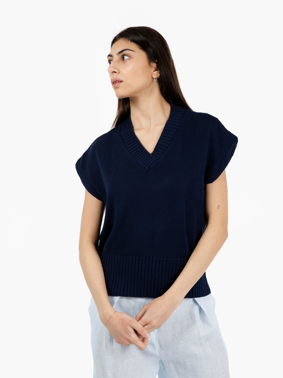 Gilet in maglia con scollo a V blu navy