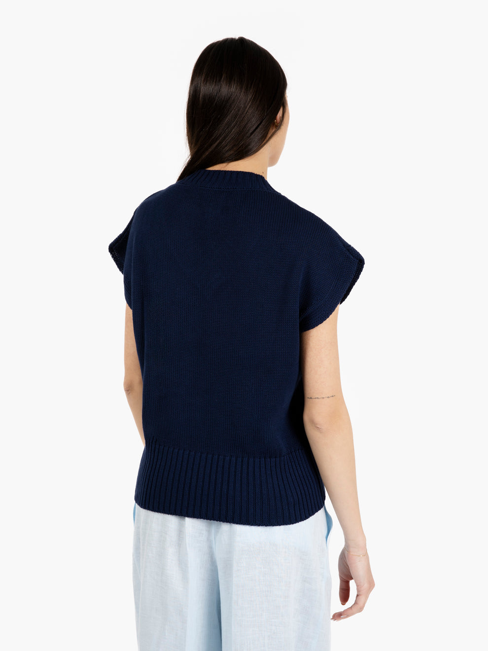 Gilet in maglia con scollo a V blu navy