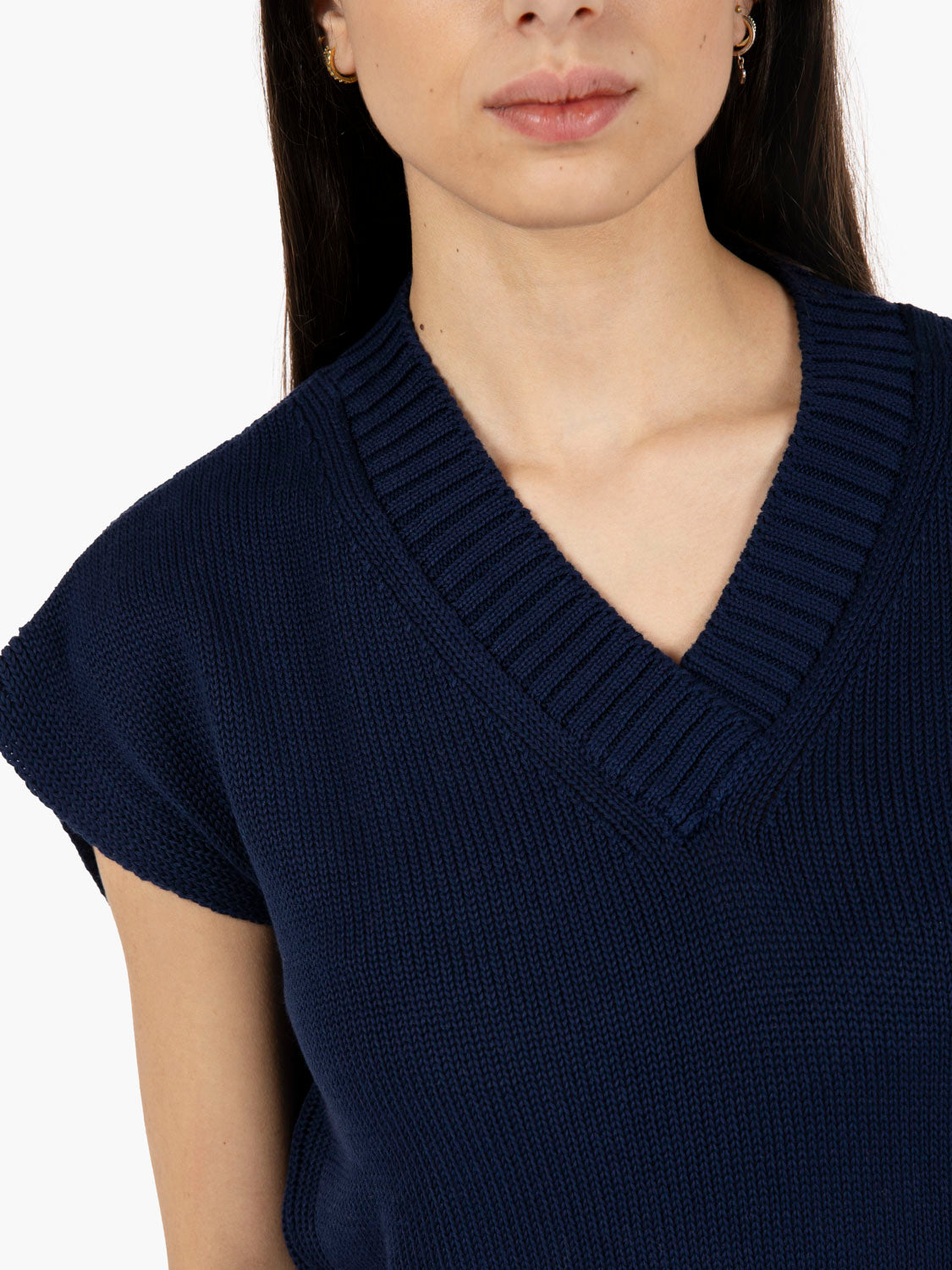 Gilet in maglia con scollo a V blu navy