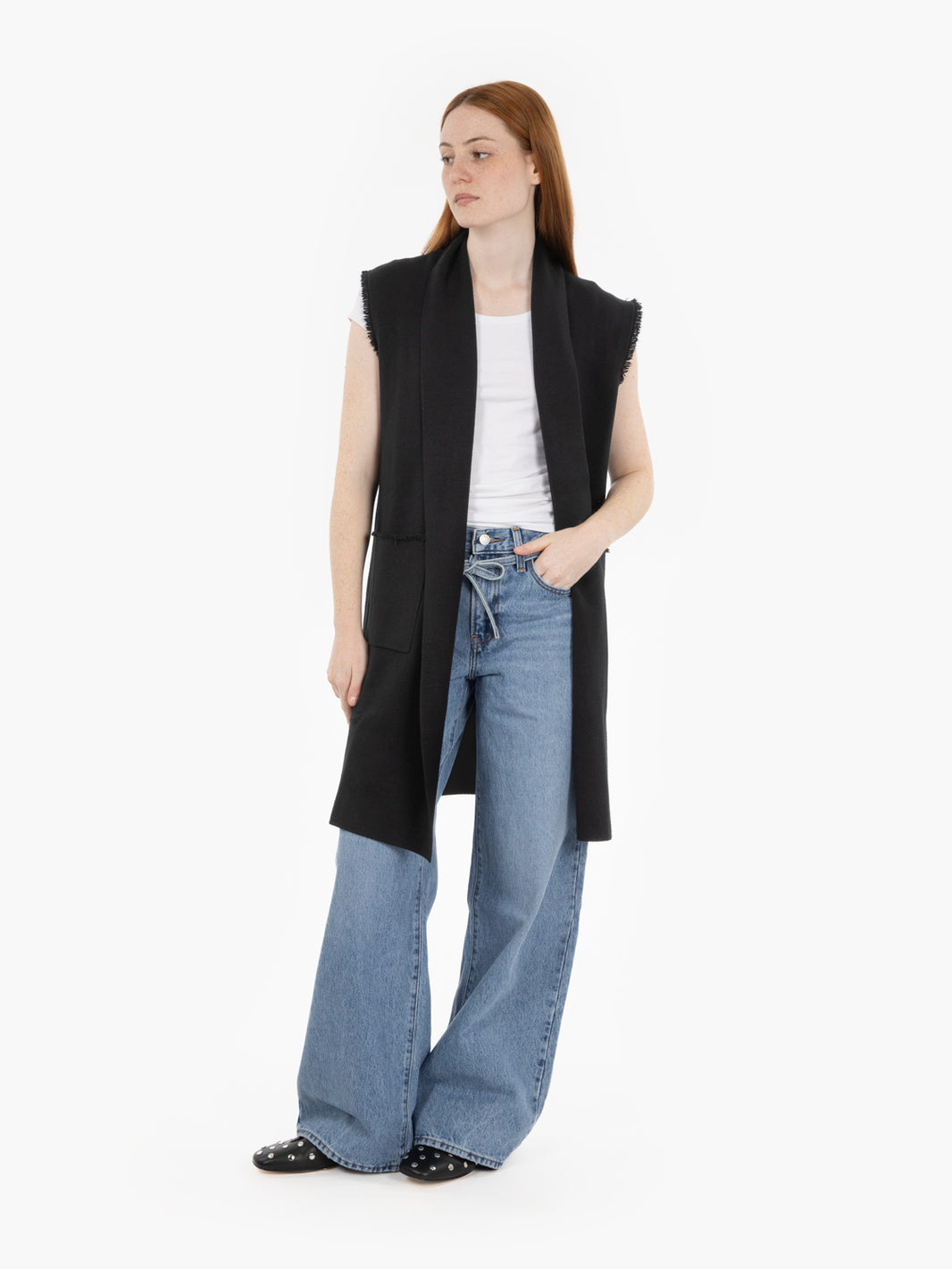 Gilet lungo con tasche nero