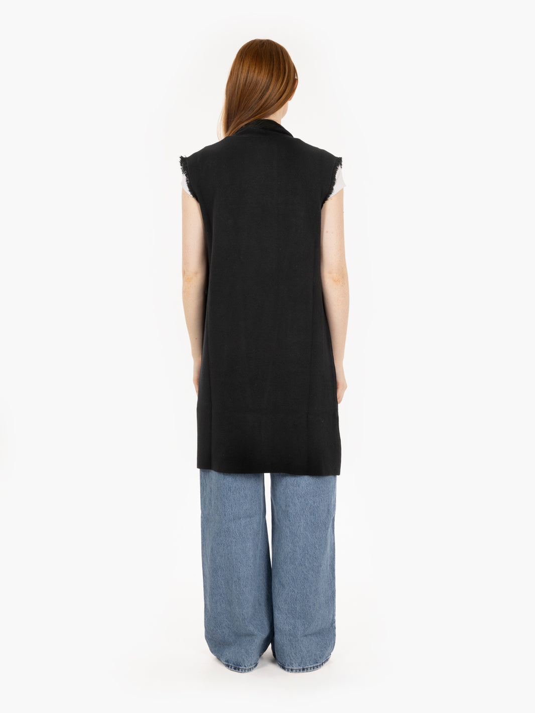 Gilet lungo con tasche nero