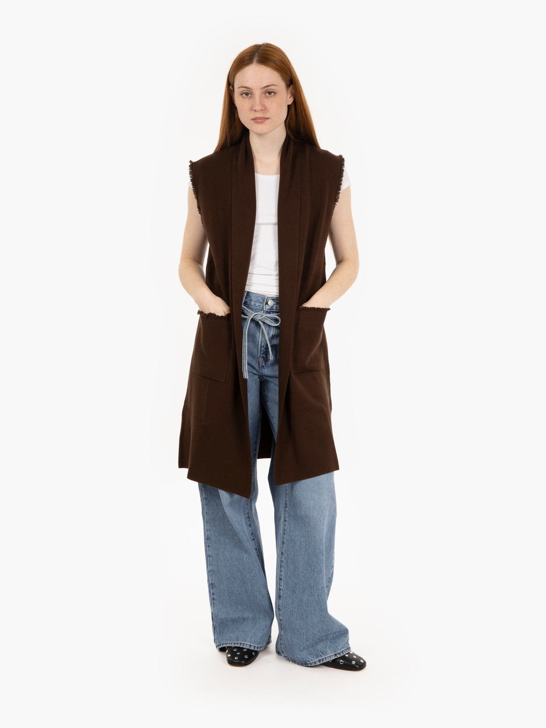 Gilet lungo con tasche nero