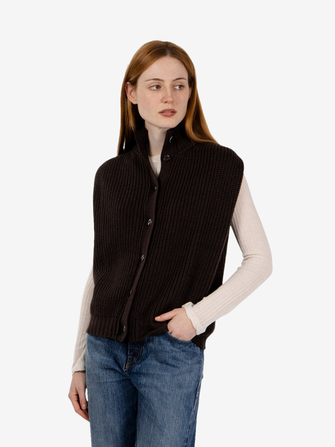 Oversized dark brown wool vest