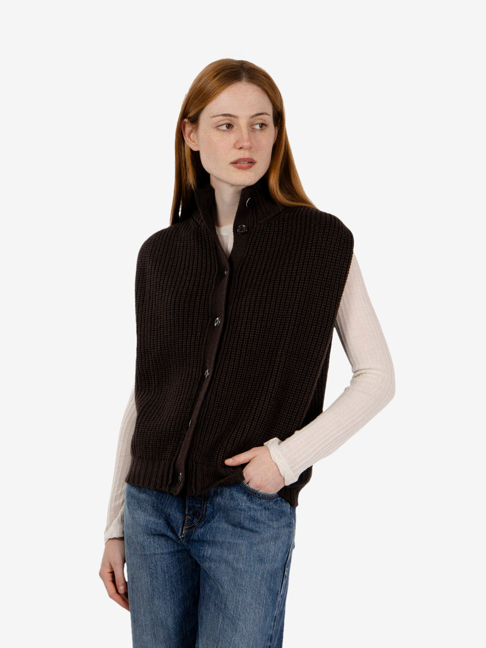 Oversized dark brown wool vest