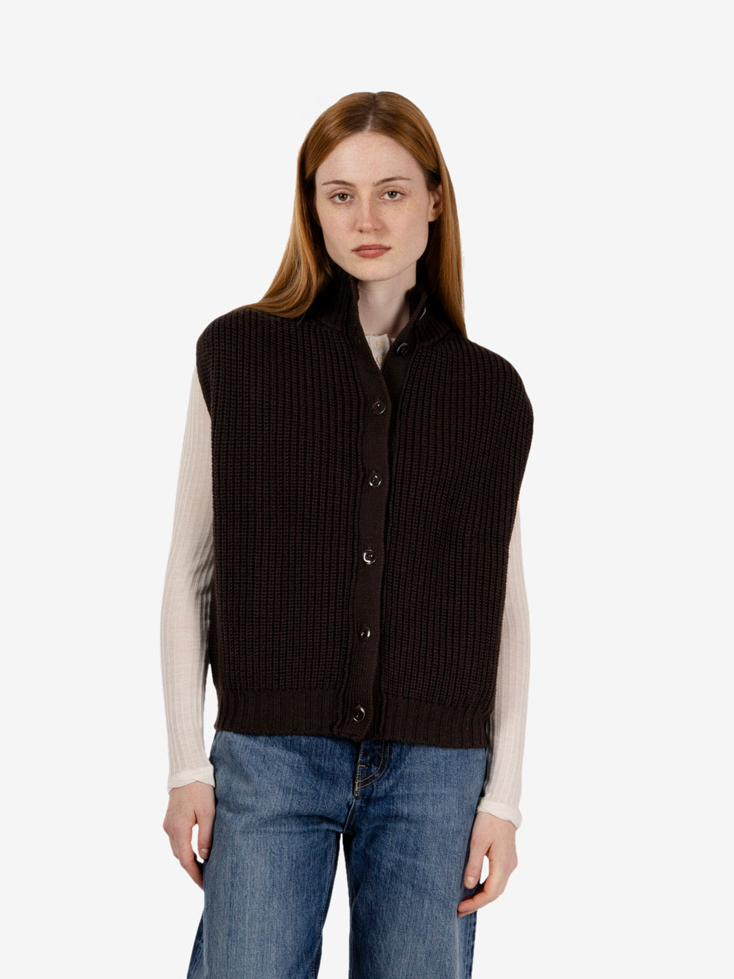 Oversized dark brown wool vest