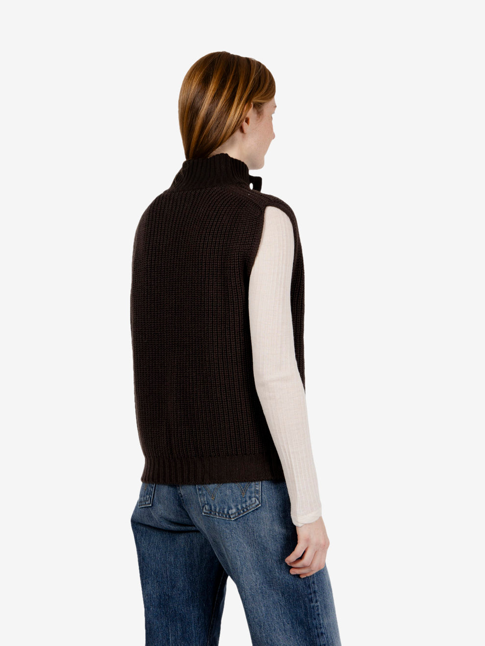 Oversized dark brown wool vest