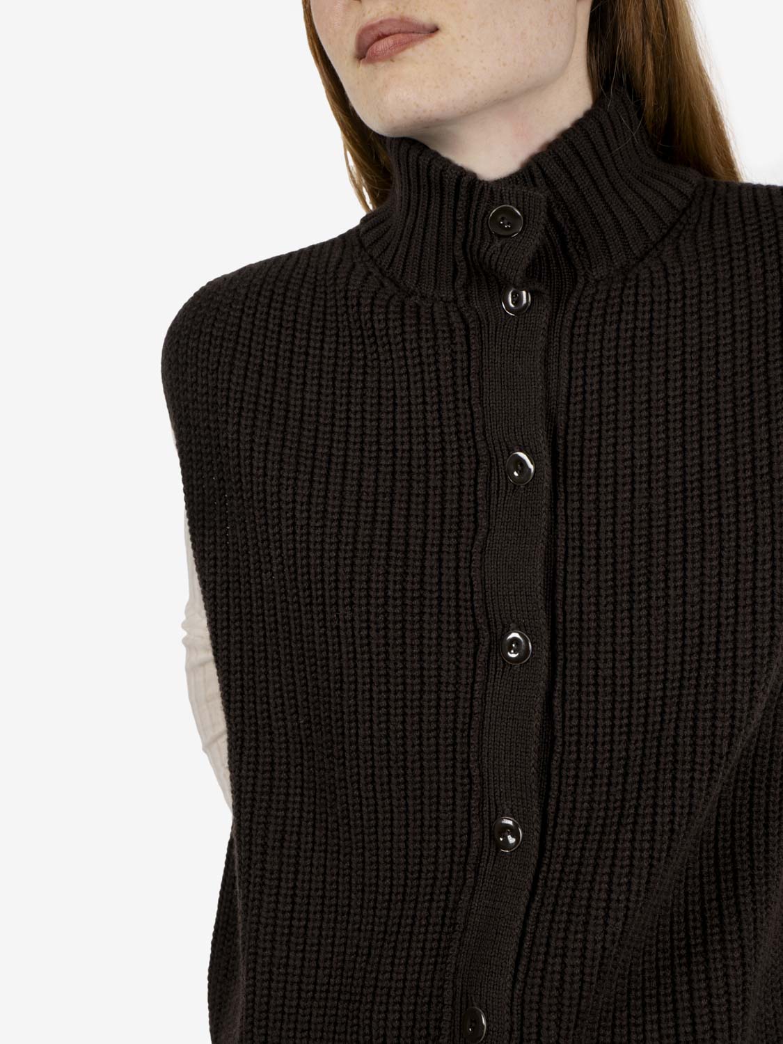 Oversized dark brown wool vest