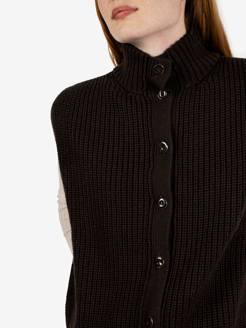 Oversized dark brown wool vest