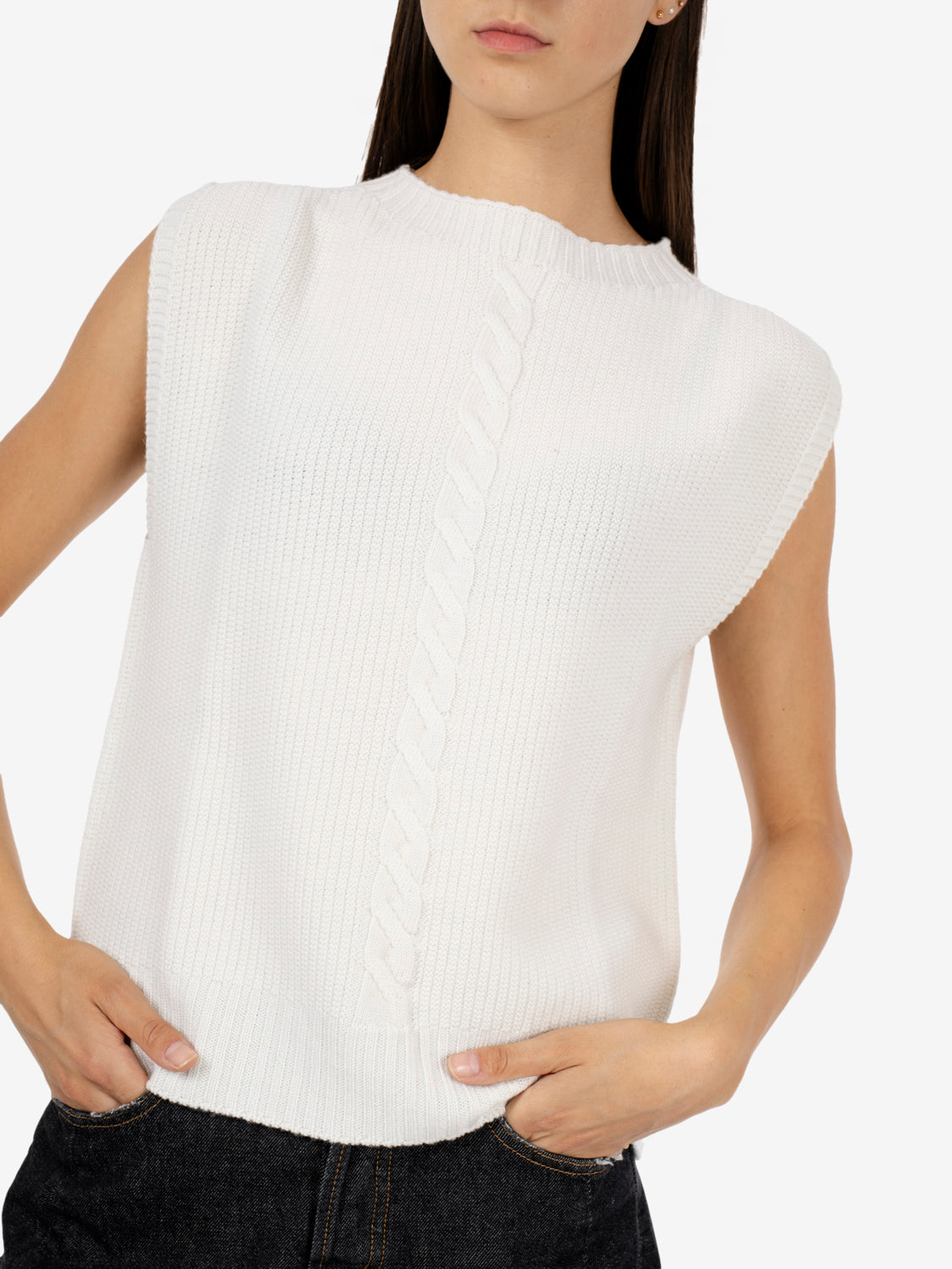 Gilet treccia ecru