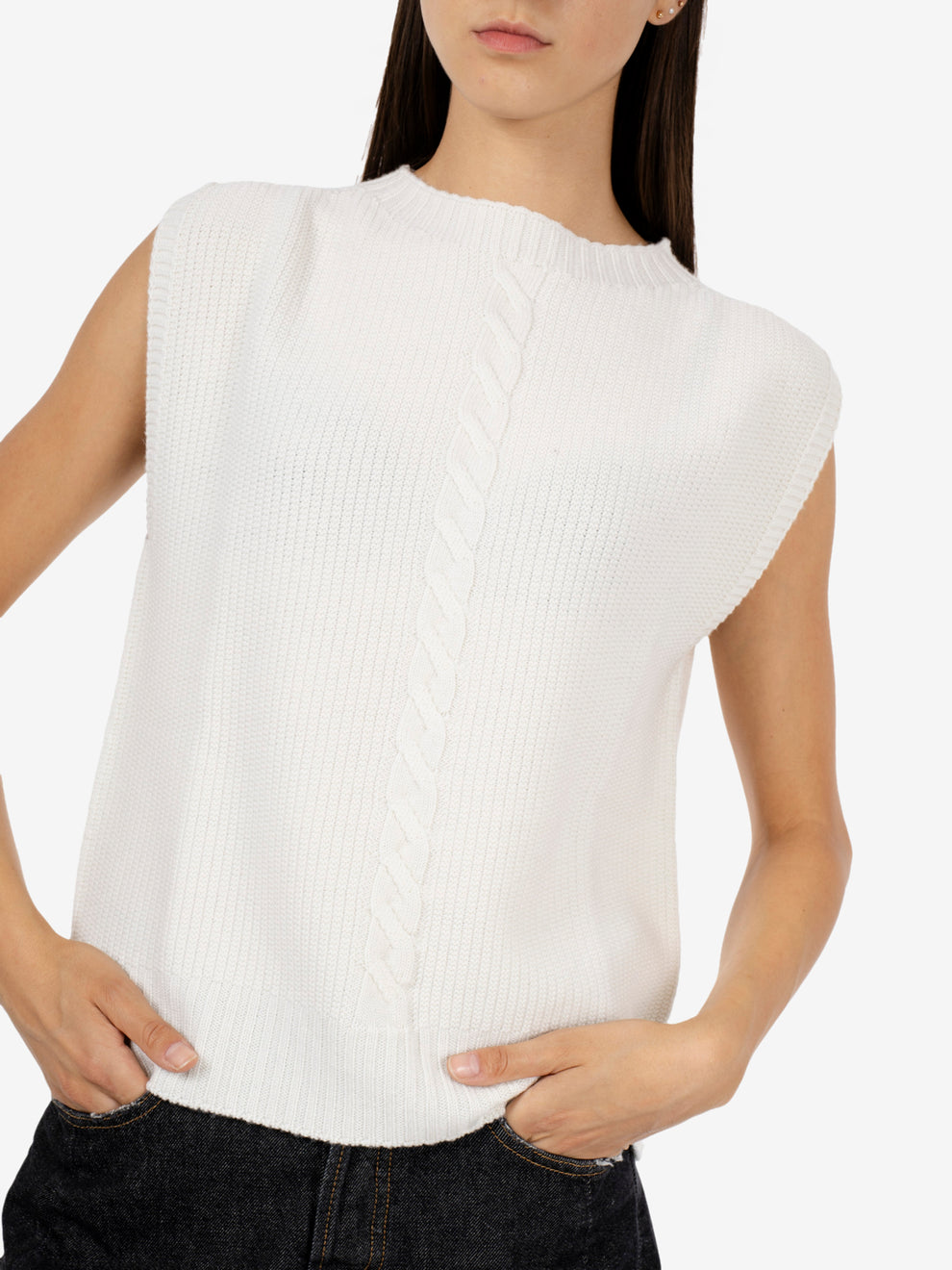 Gilet treccia ecru