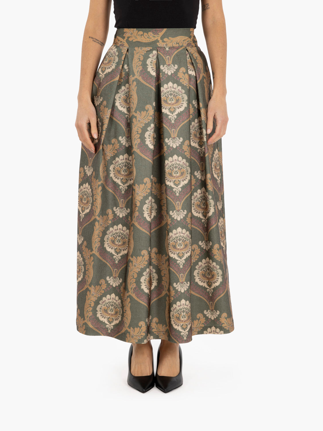 Gonna lunga in fantasia verde / moro