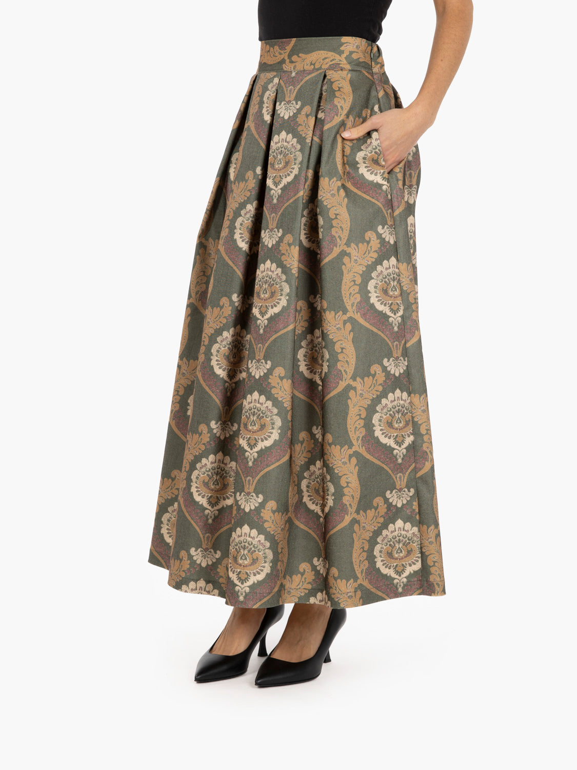 Gonna lunga in fantasia verde / moro