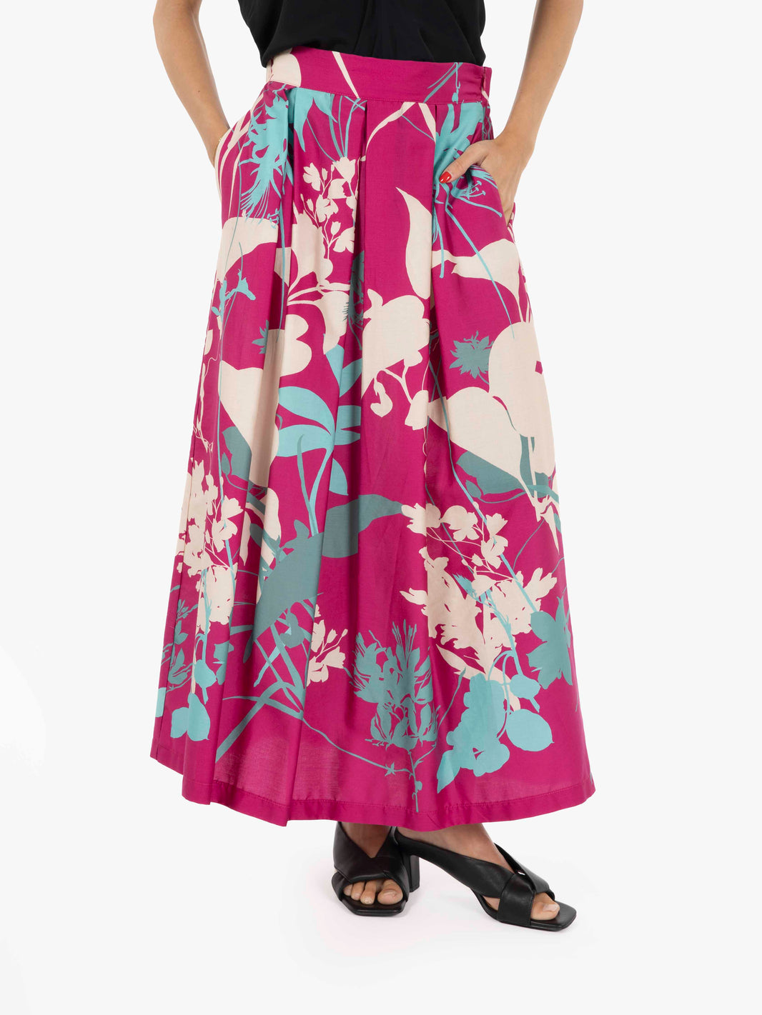 Fuchsia patterned midi skirt