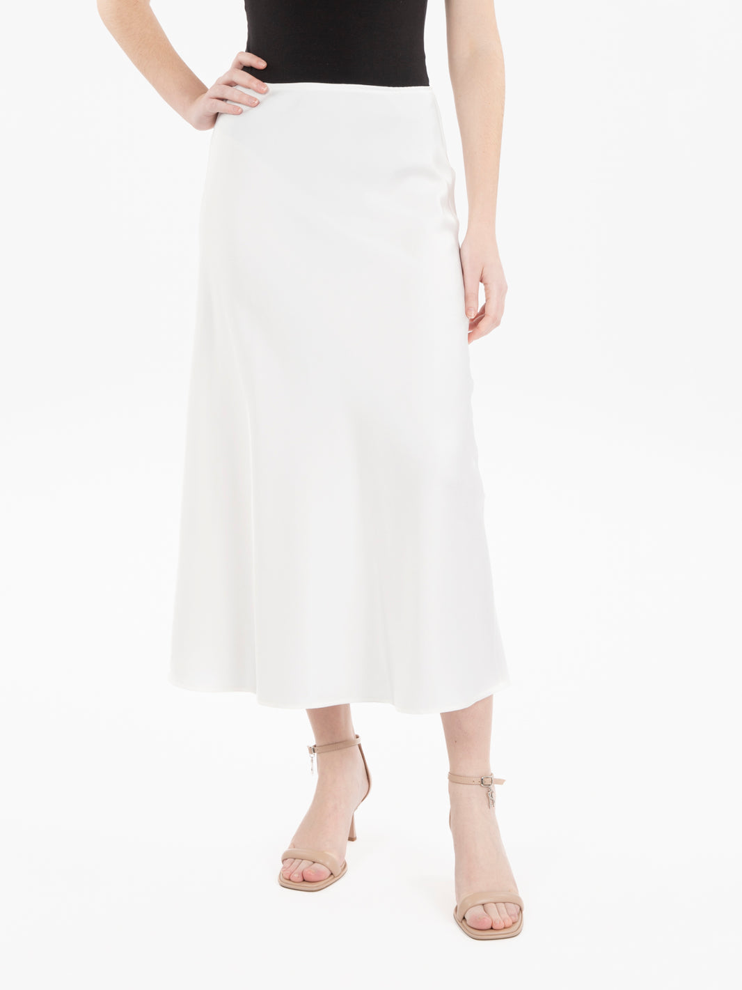 White satin midi skirt