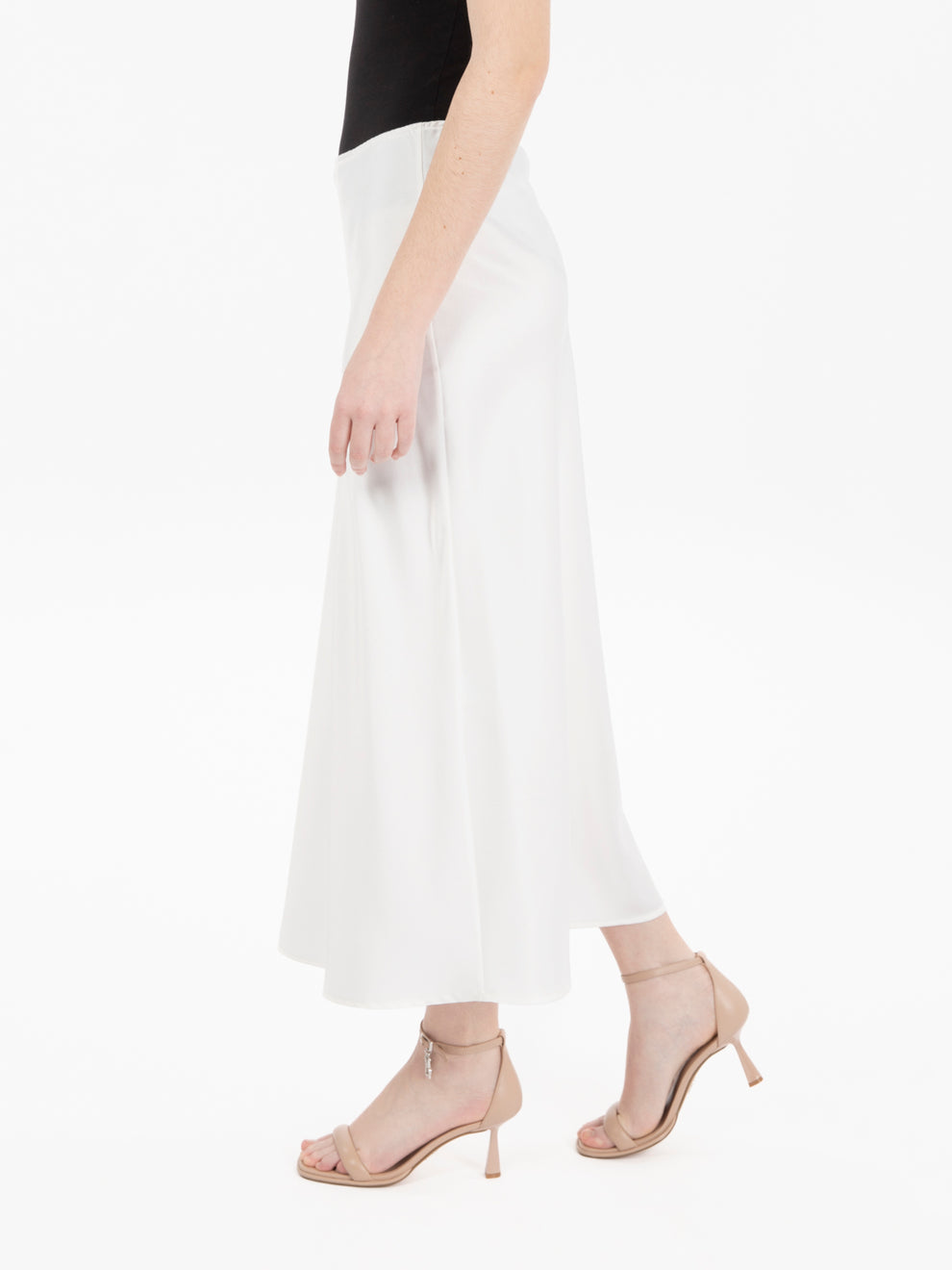 White satin midi skirt