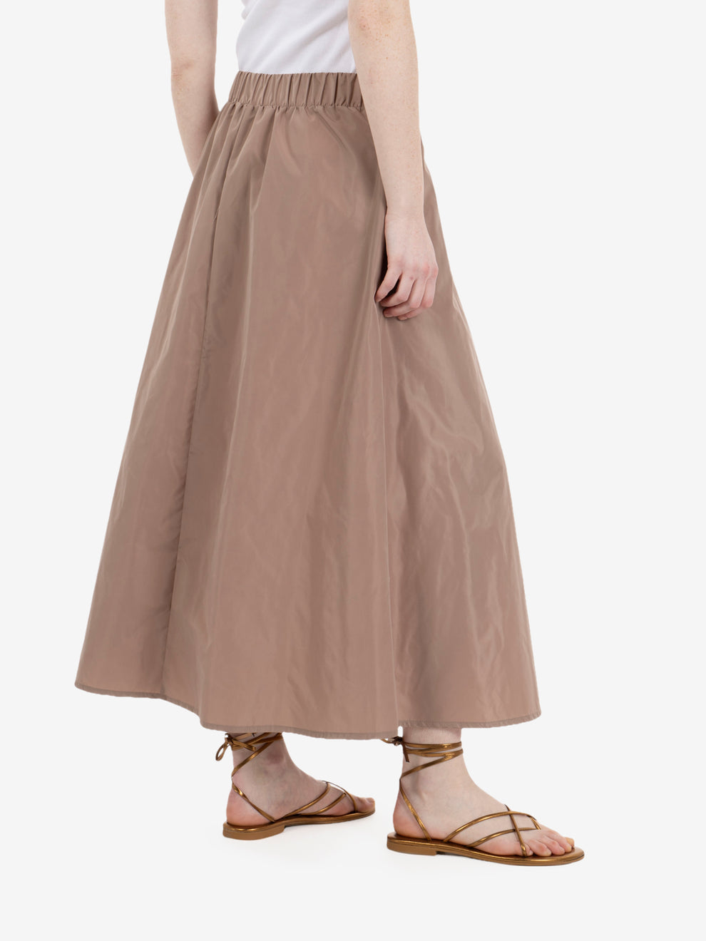 Gonna midi in taffetà beige