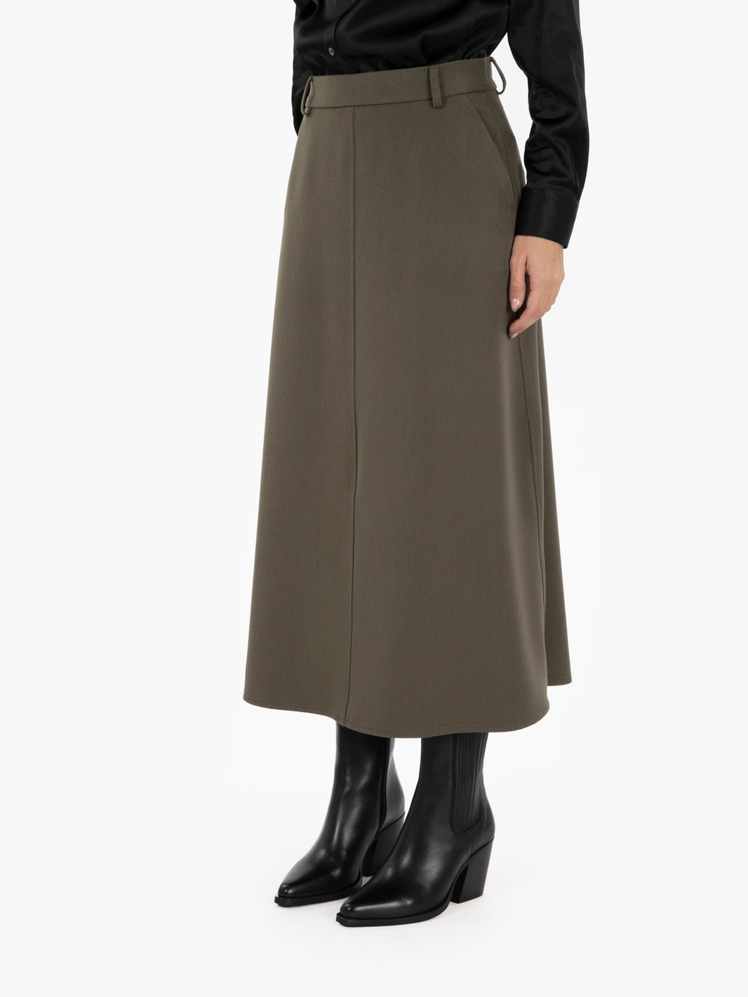Sabrina green flared midi skirt