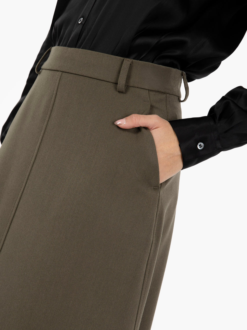 Sabrina green flared midi skirt