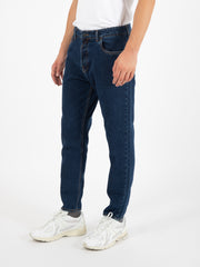 STIMM - Jeans cropped denim scuro con baffature