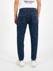 STIMM - Jeans cropped denim scuro con baffature