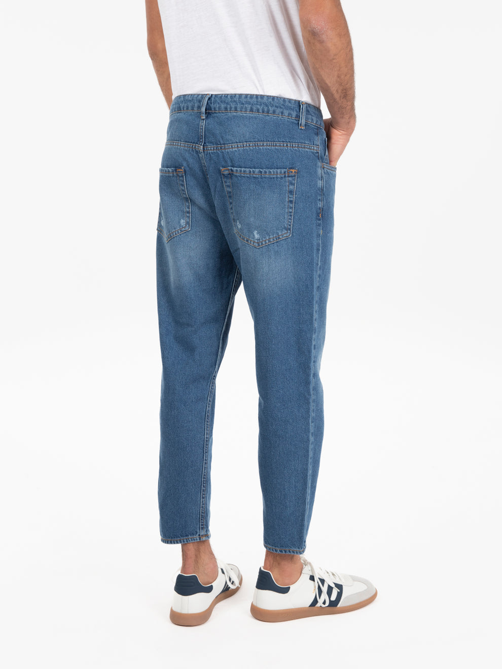 Blue used effect cropped jeans