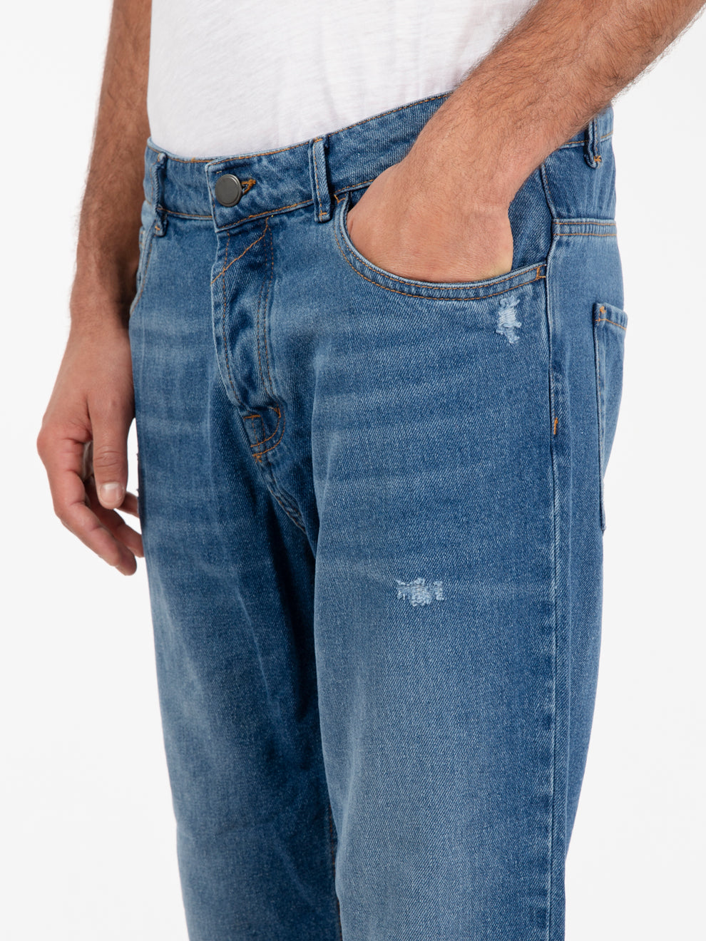 Blue used effect cropped jeans