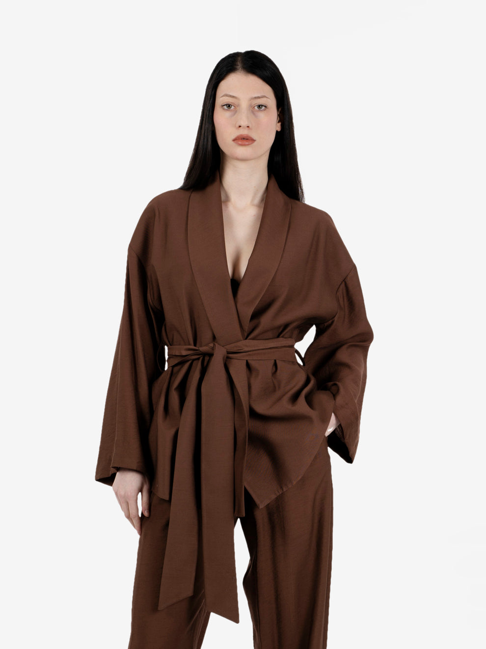 Chocolate belted kimono