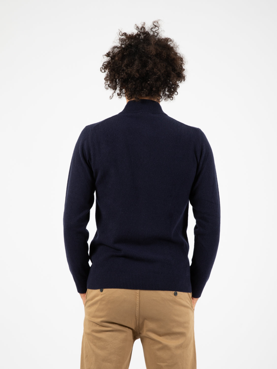 Lupetto con zip merino cachemire blu notte