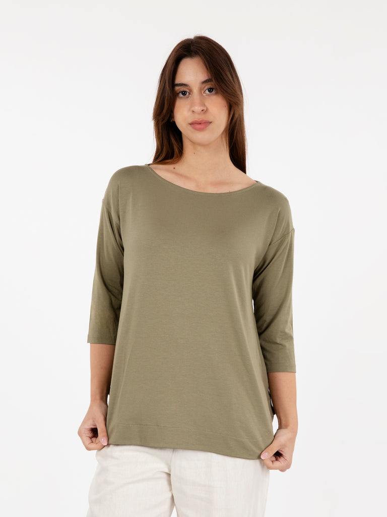 STIMM - Maglia a 3/4 con scollo a barca verde militare