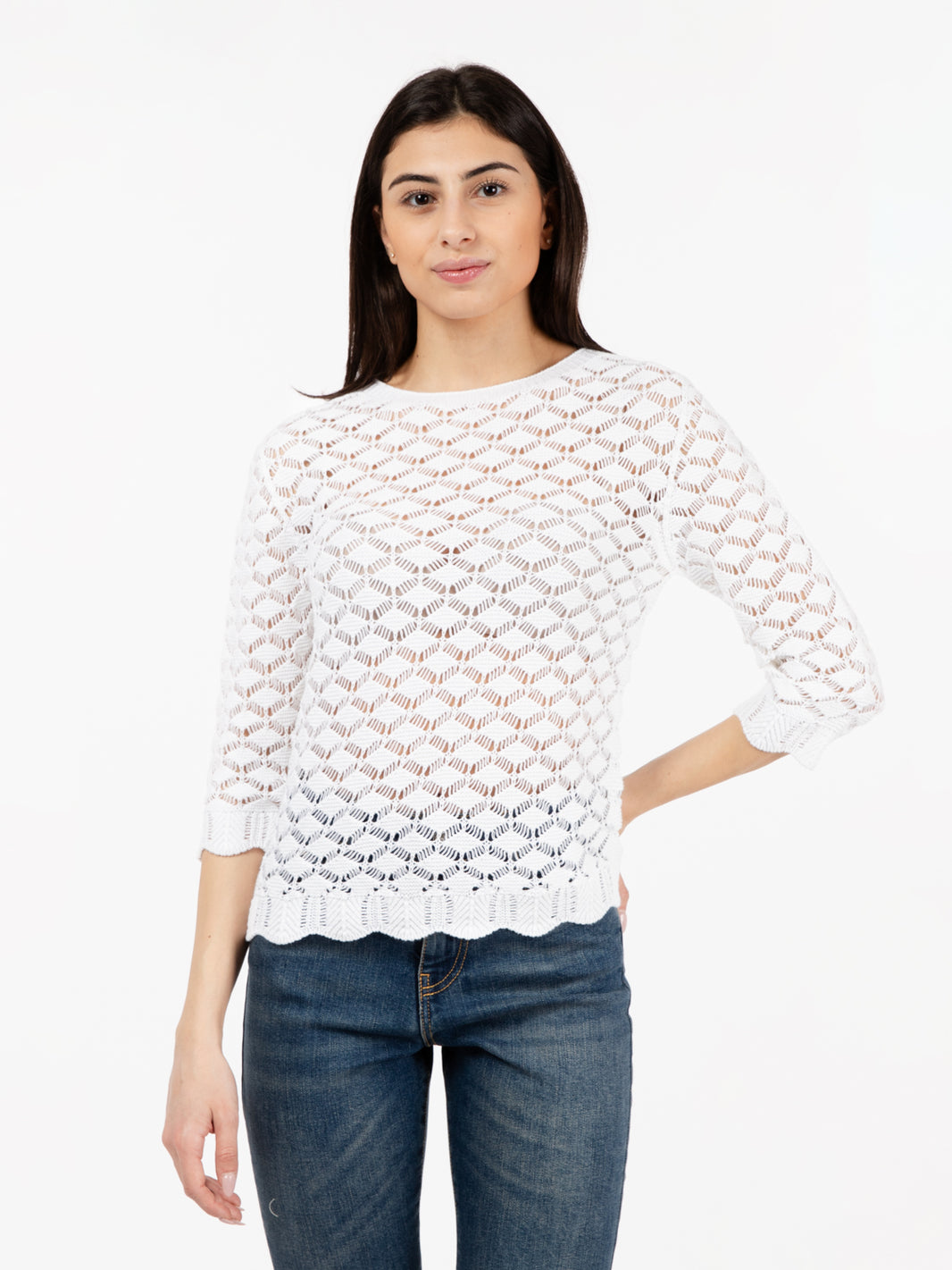 Maglia a 3/4 uncinetto bianco