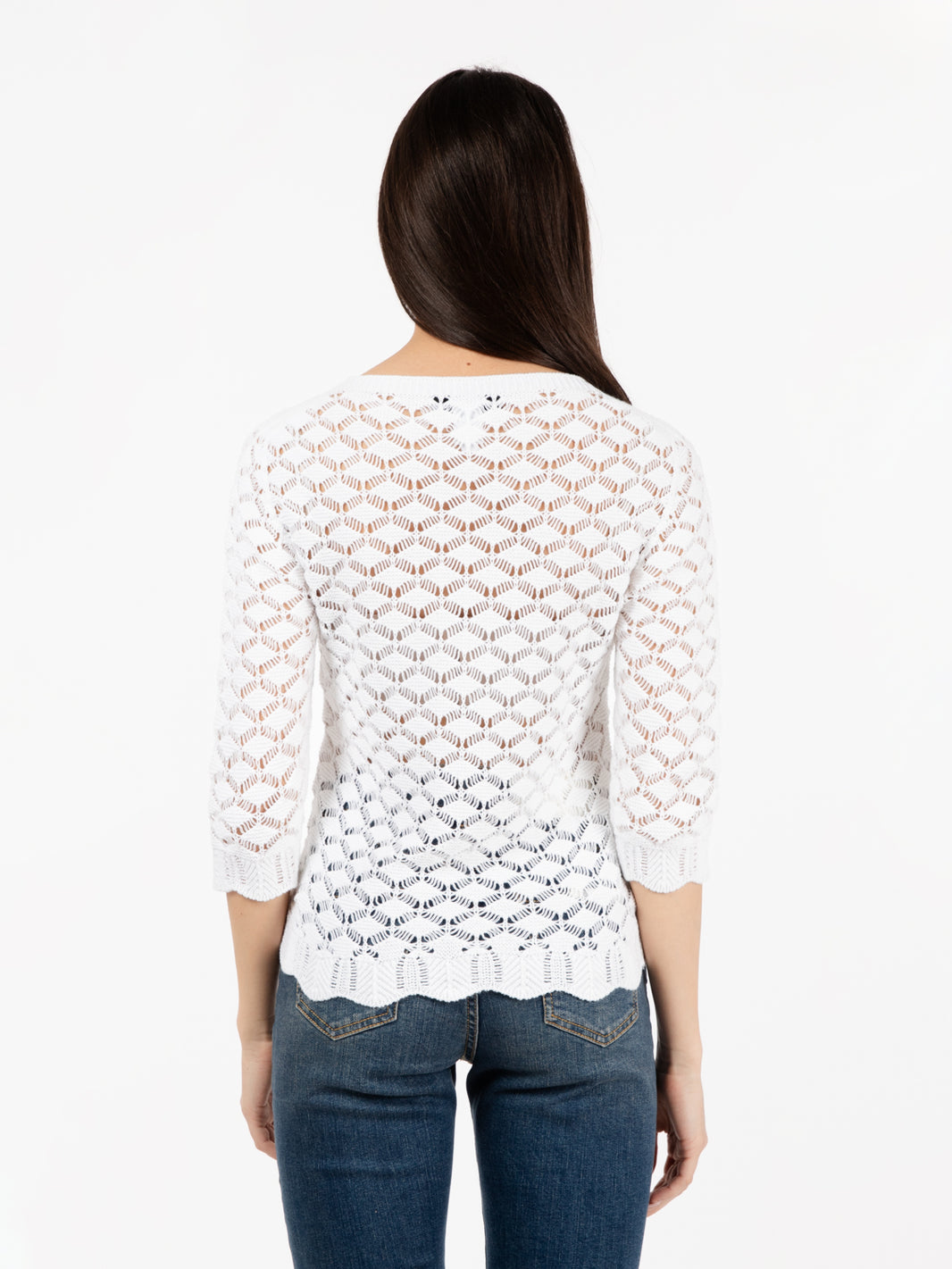 Maglia a 3/4 uncinetto bianco