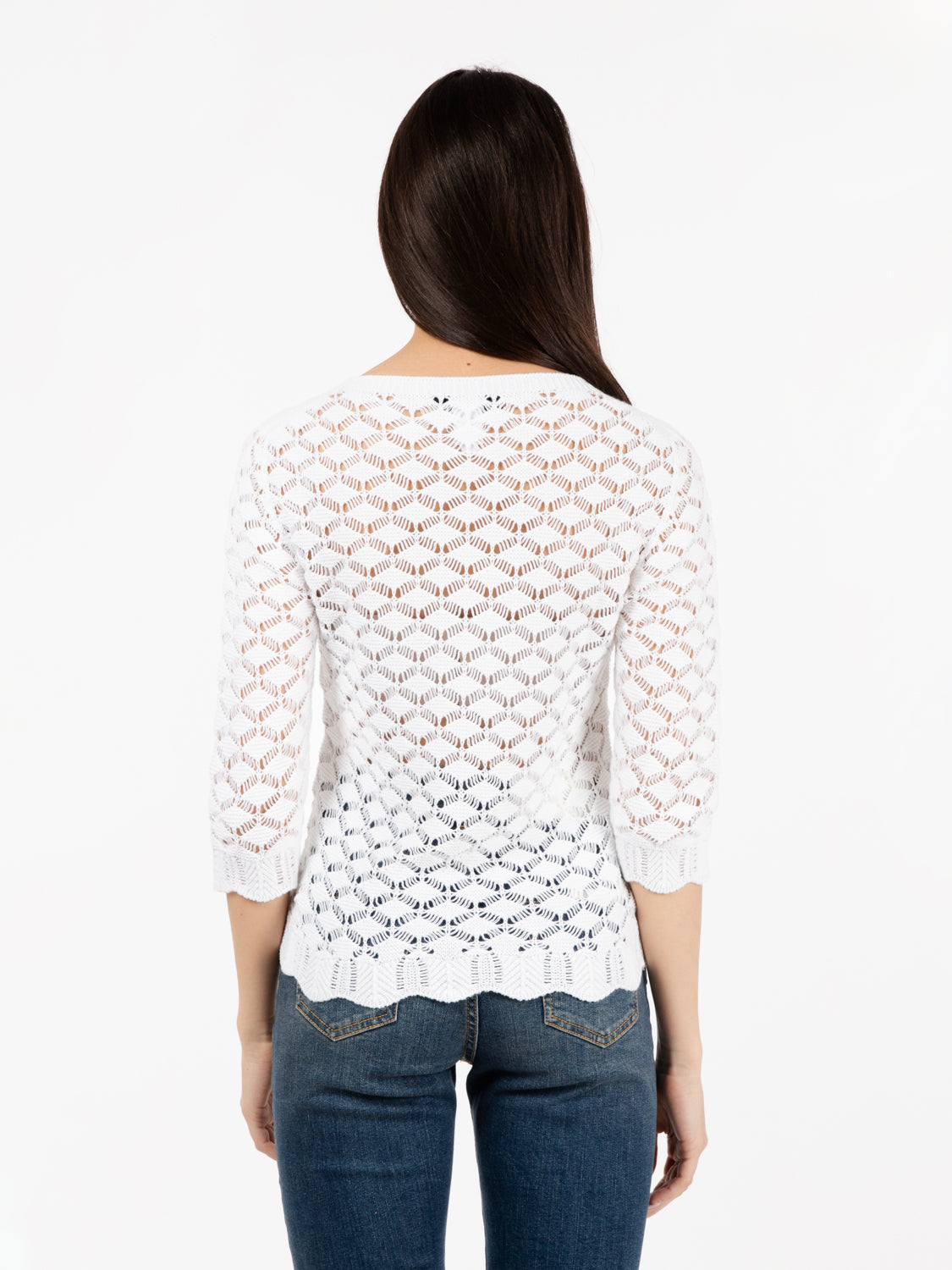 Maglia a 3/4 uncinetto bianco
