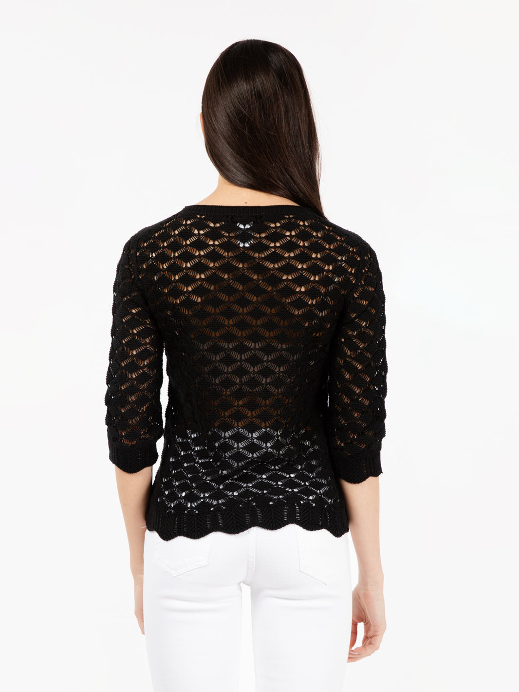 Maglia a 3/4 uncinetto nero