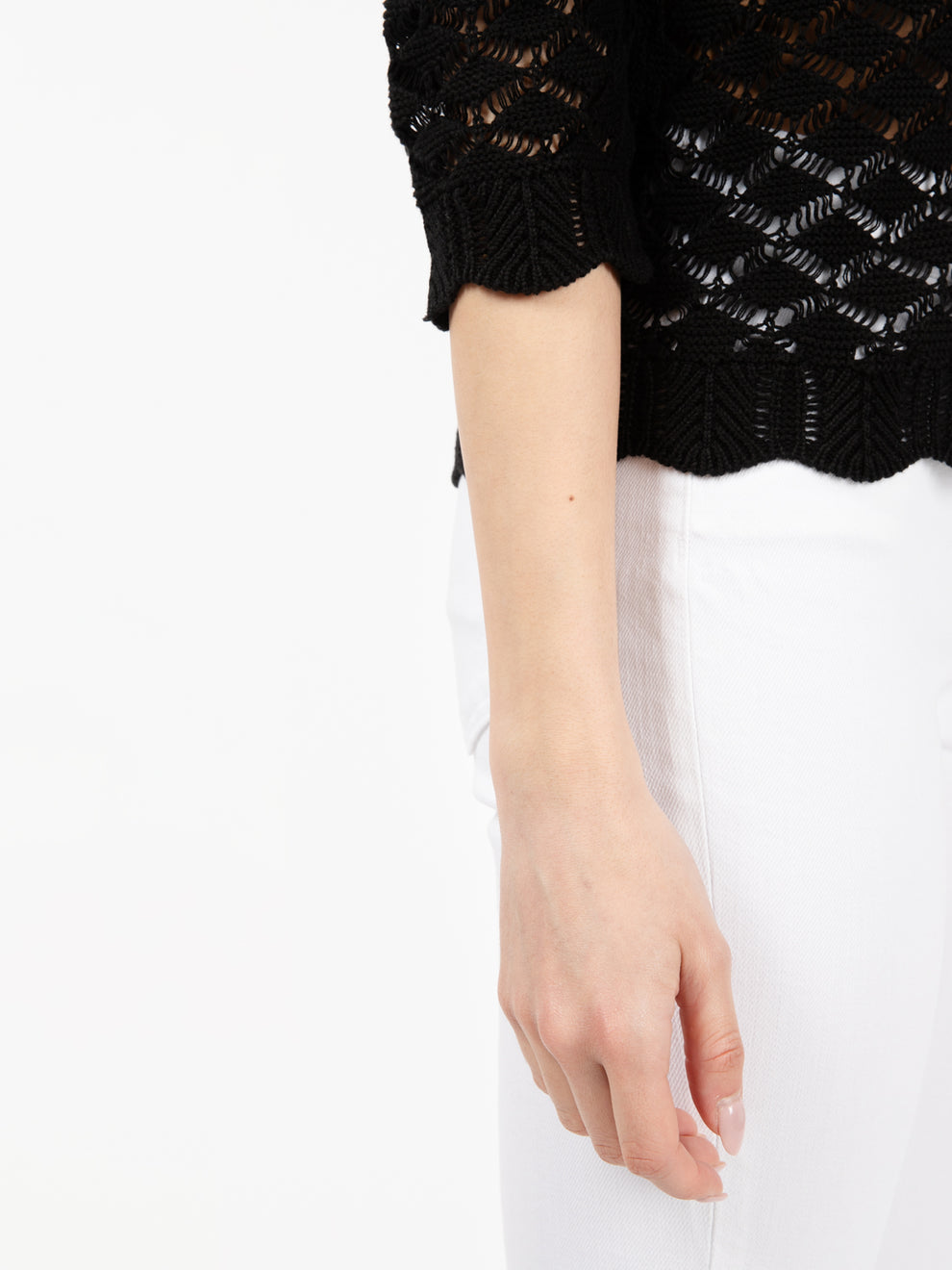 Maglia a 3/4 uncinetto nero