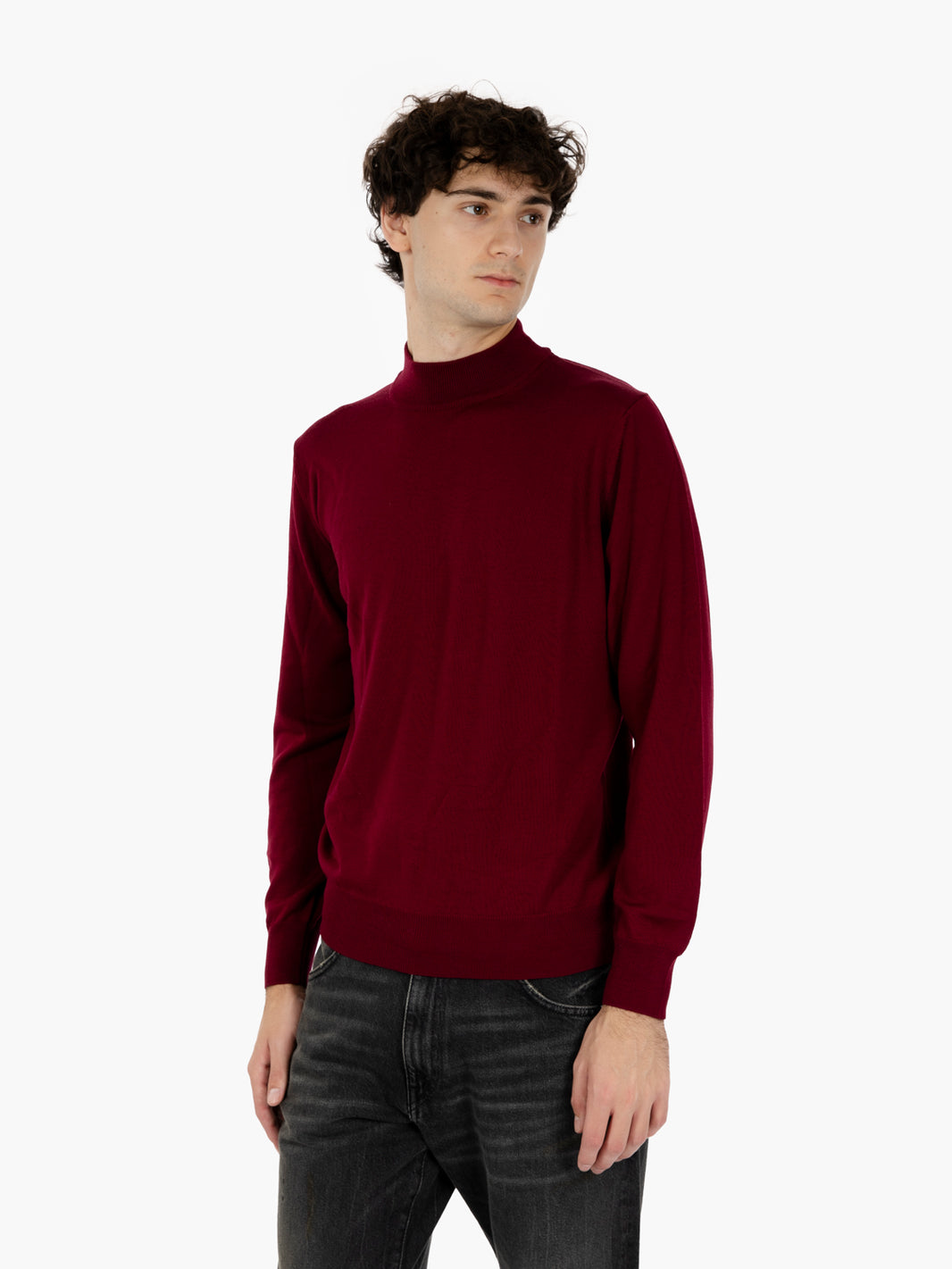 Maglia a lupetto in lana bordeaux