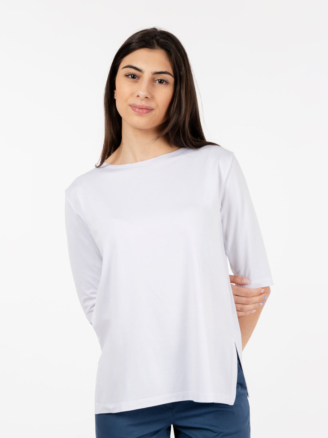 Maglia a scatola maniche a 3/4 bianco