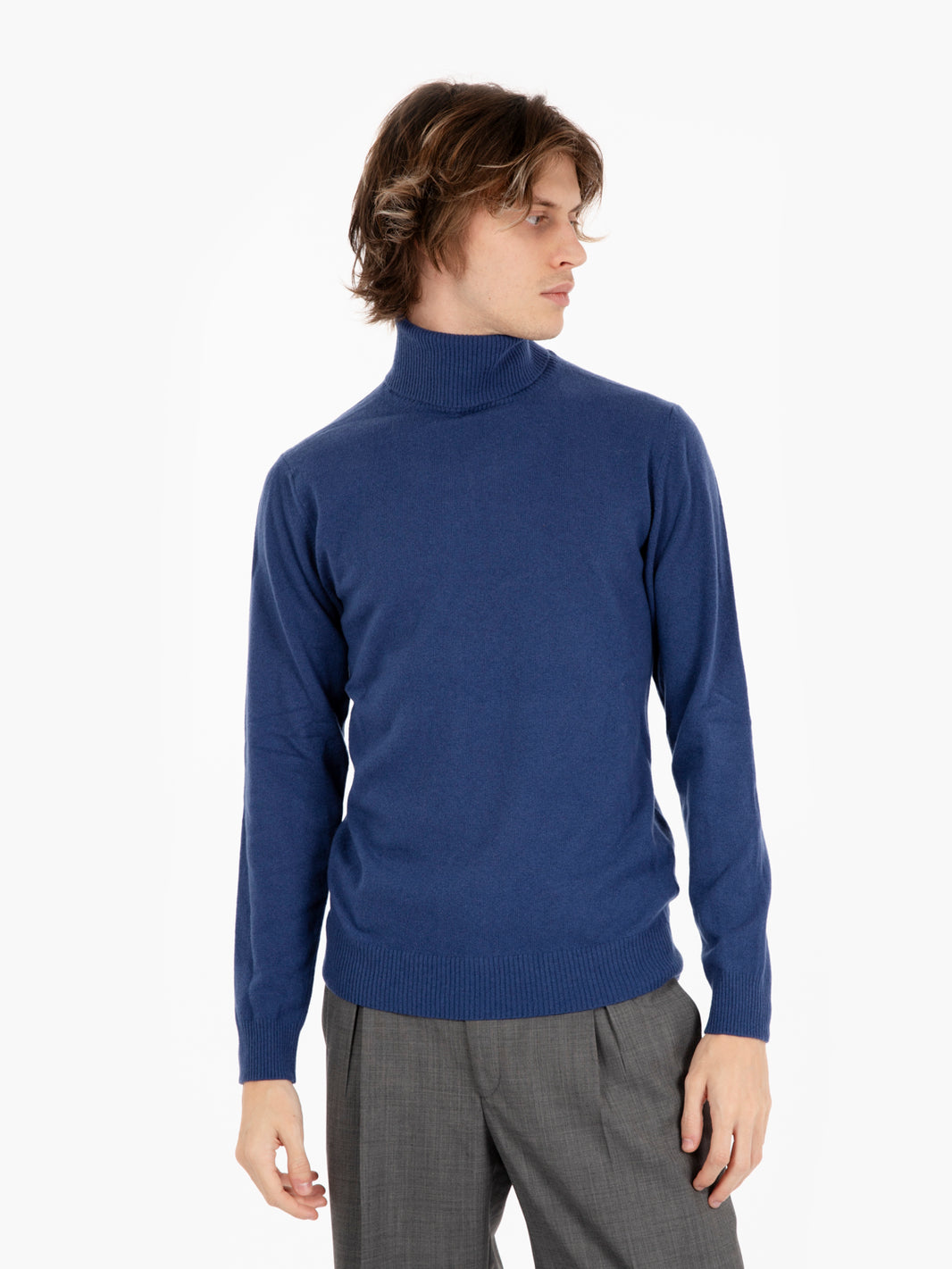 Maglia ciclista rasata in lana merino / cachemire bluette