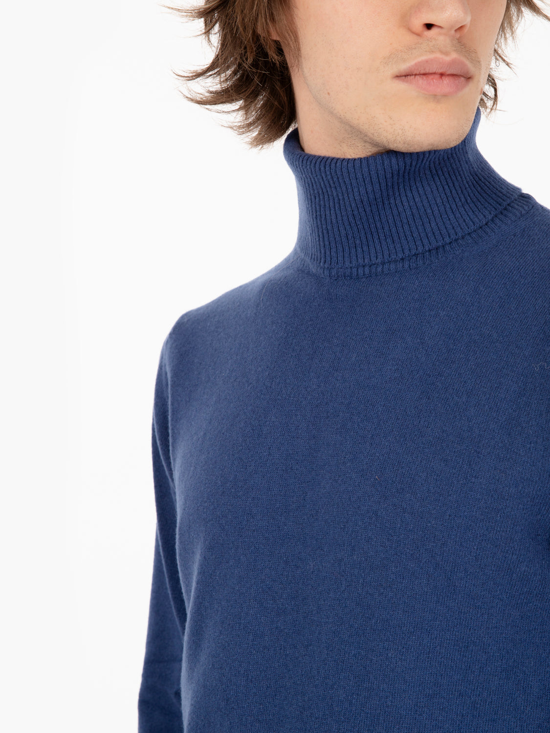 Maglia ciclista rasata in lana merino / cachemire bluette