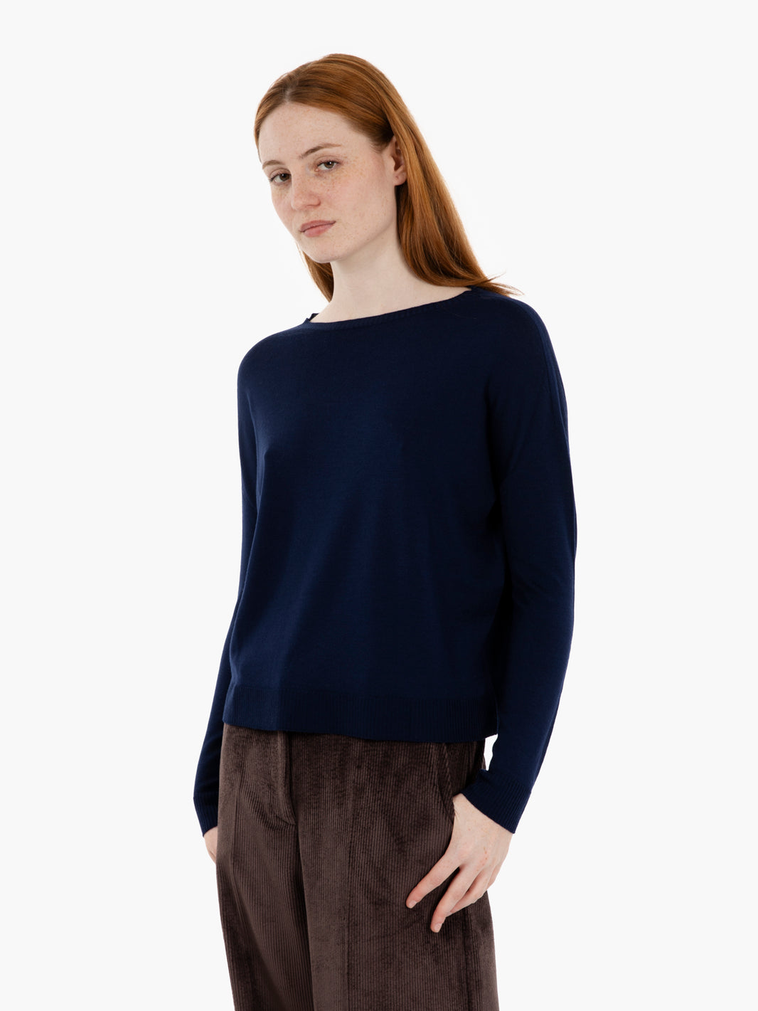 Navy blue boat neck sweater