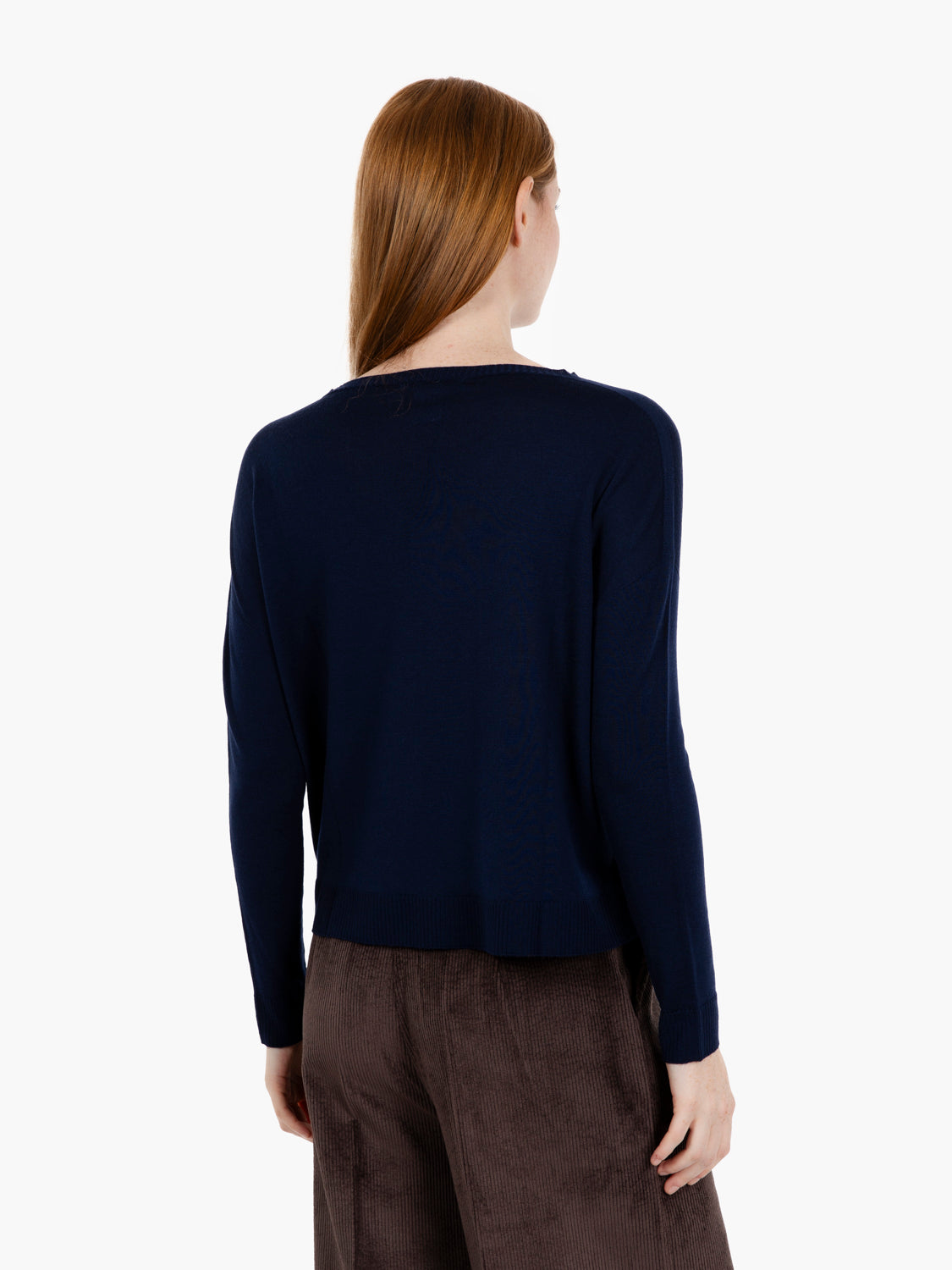 Navy blue boat neck sweater