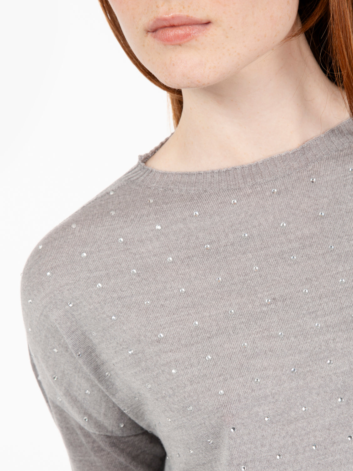 Maglia con swarovski grigio perla