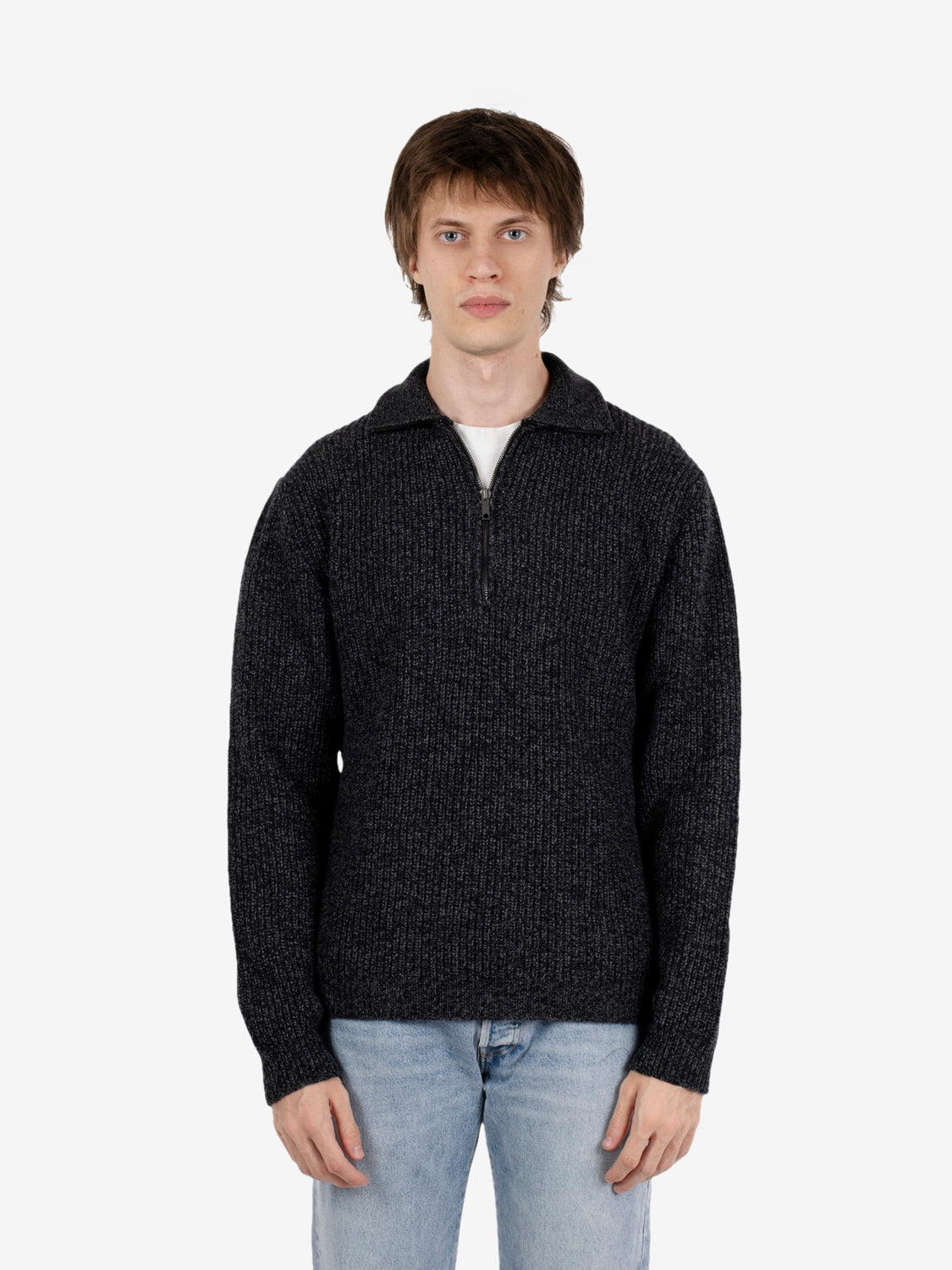 HALF-ZIP POLO SHIRT ENGLISH RIB ANTHRAXMIX DF0248_0077